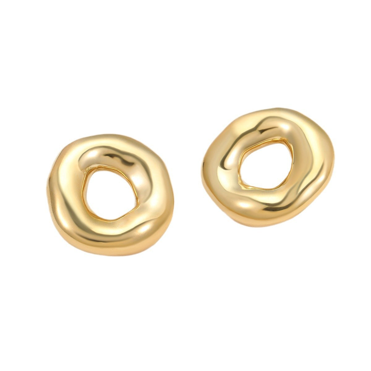 Pendientes de acero inoxidable redondos irregulares huecos estilo OL de moda con baño de oro de 18 quilates para mujer
