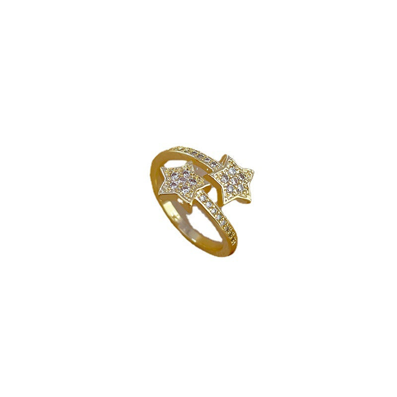 Anello in Ottone Placcato Oro con Stella a Cinque Punte Aperta e Micro Pavé, Anello da Dito Lussuoso Minimalista da Donna