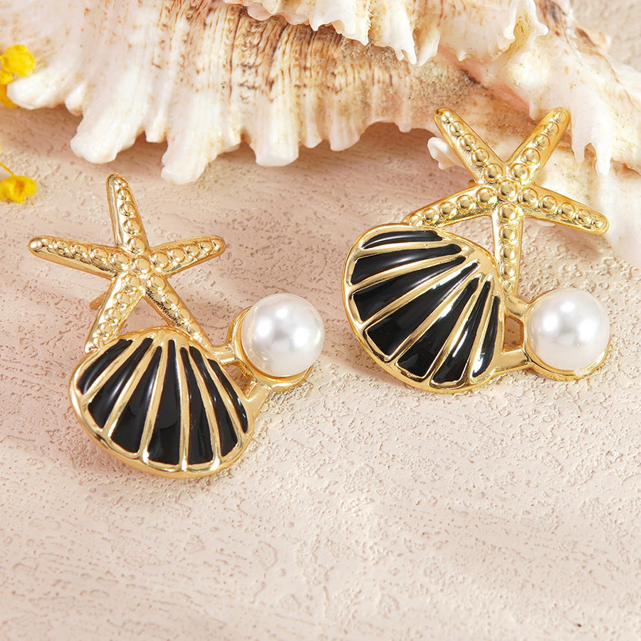 Luxury Casual Gold Plated Stainless Steel Star Animal Pearl Earrings for Women