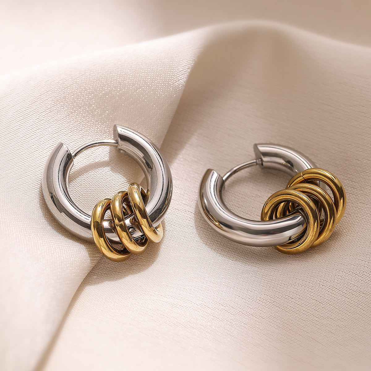 Minimalist Geometric Stainless Steel Hoop Earrings with 18K Gold Plating for Women