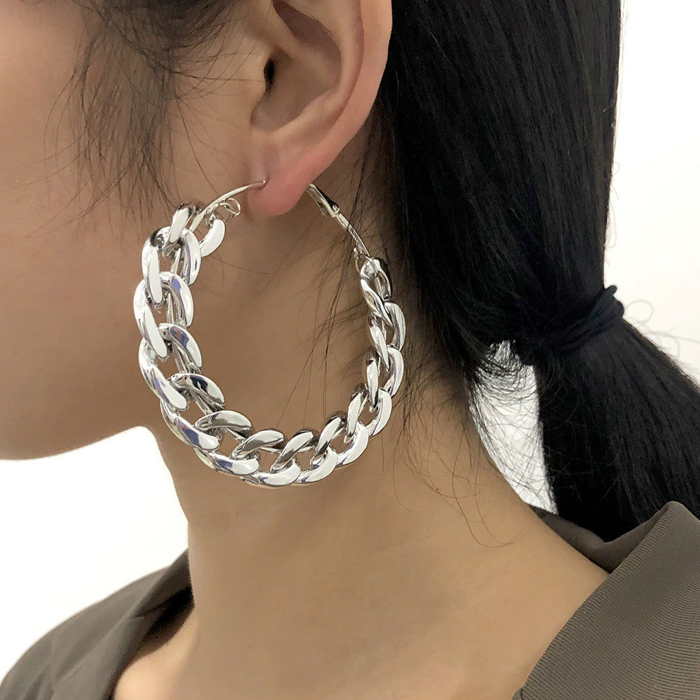 E8942 Pendientes grandes de círculo geométricos punk para mujer con cadena gruesa al por mayor