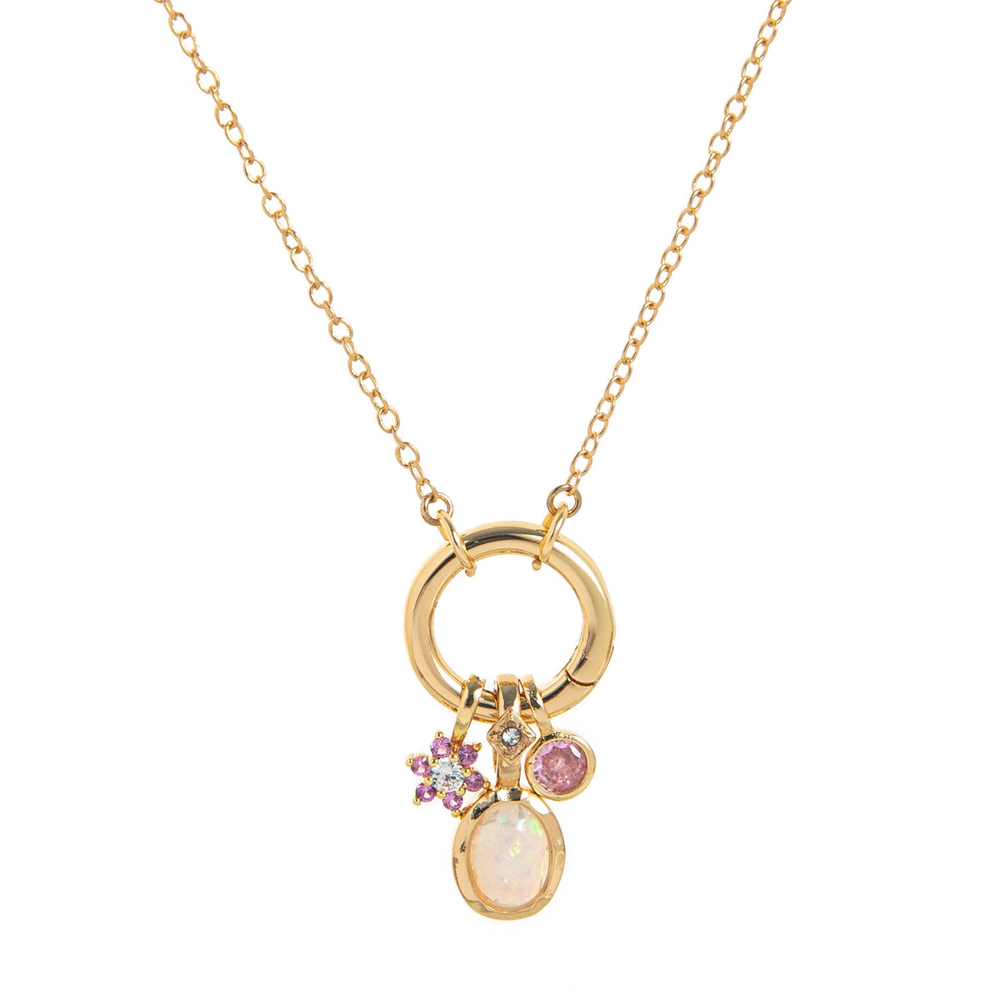 Collana geometrica con pietra portafortuna in ottone placcato oro con ciondolo a barra e zirconia cubica per donna