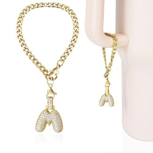 Cubic Zirconia Inlaid Brass Letter Charm Bar with Plated Finish