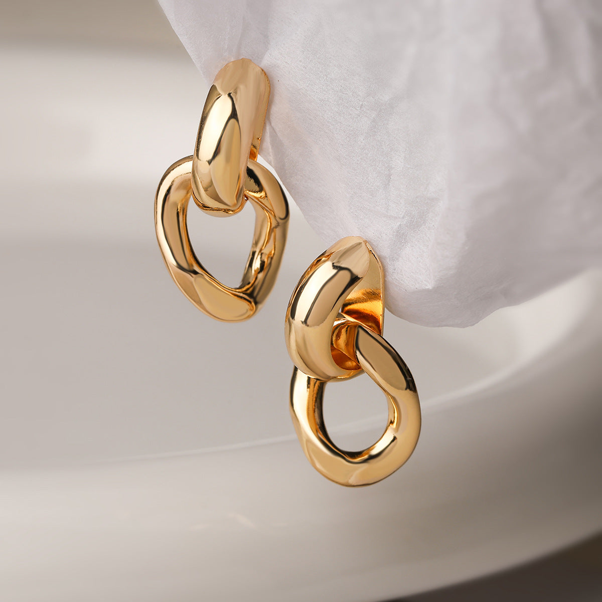 Minimalist Geometric Copper Earrings with Real Gold Plating for Women, Irregular Shape Fashion Ear Jewelry