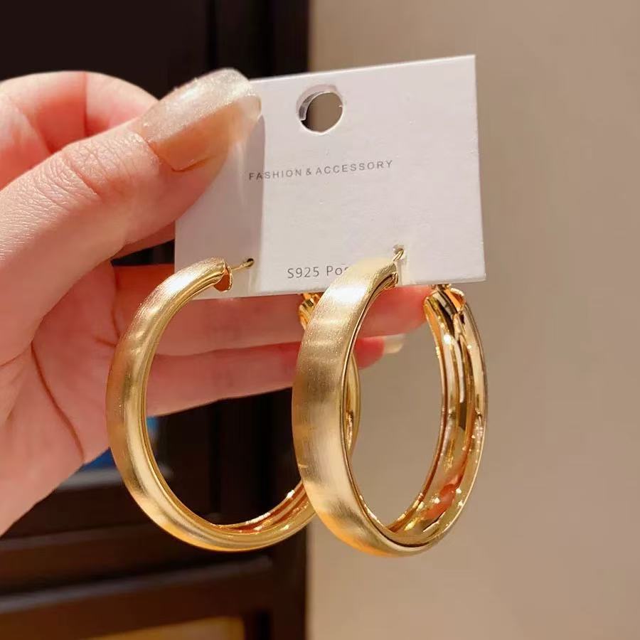 Orecchini a Cerchio Geometrici in Ferro Placcato Argento da Donna, Stile Minimalista Casual per Ufficio, Gioielli Eleganti di Ispirazione Vintage per Tutti i Giorni