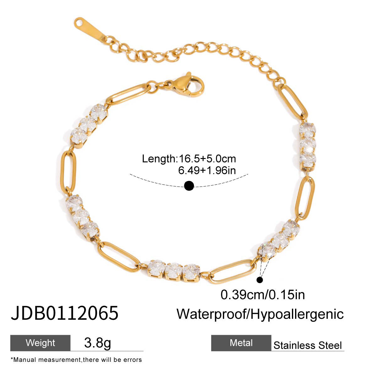 Elegant Minimalist Geometric Round Stainless Steel Plated Cubic Zirconia Bracelet for Women