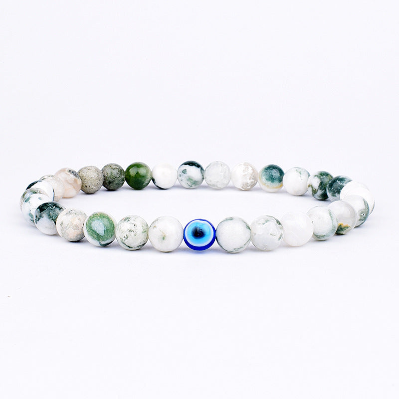 6mm Geometric Resin Beaded Stretch Bracelet Evil Eye