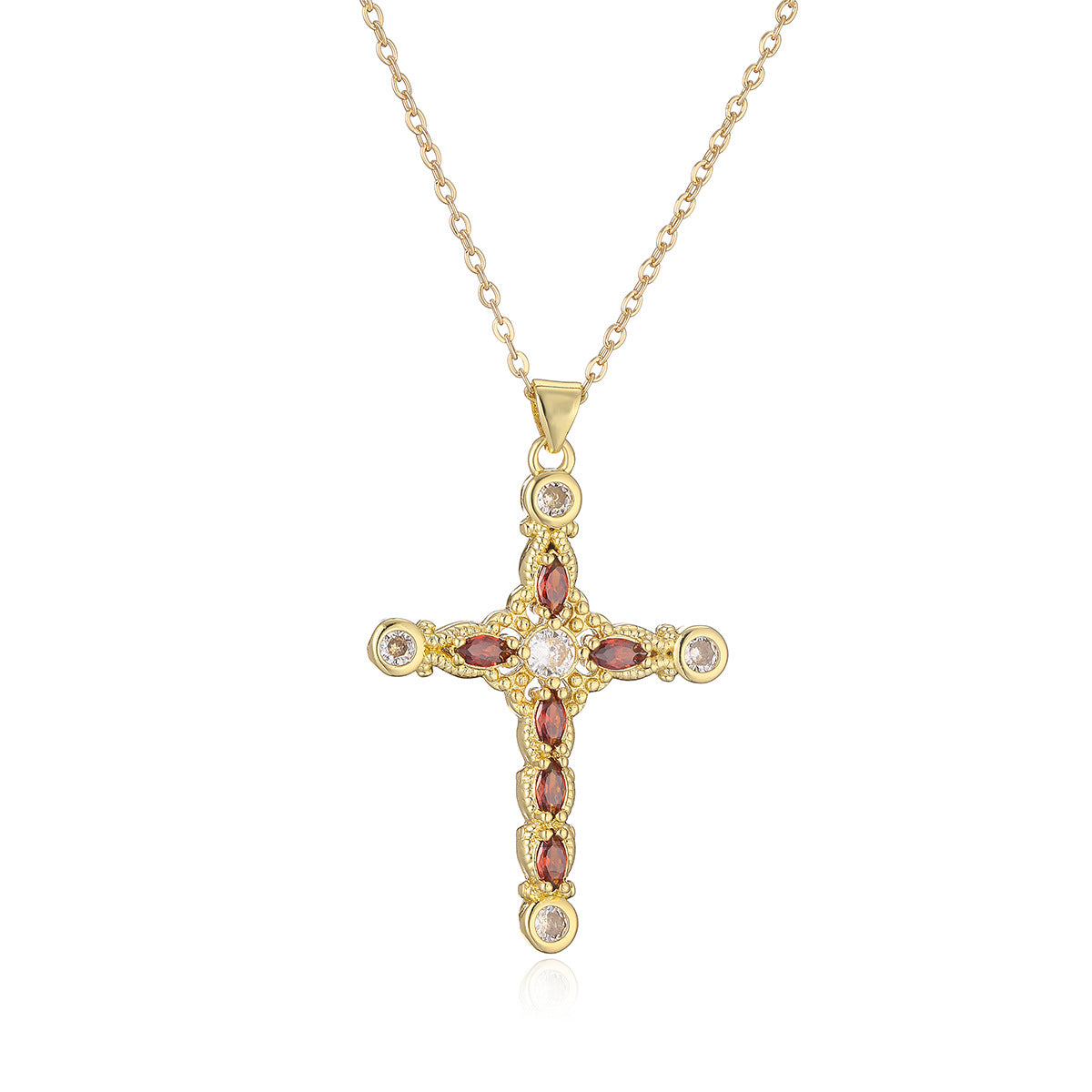 Collana Pendente a Croce Minimalista da Donna con Base in Rame Placcata in Oro Vero e Intarsi in Zircone
