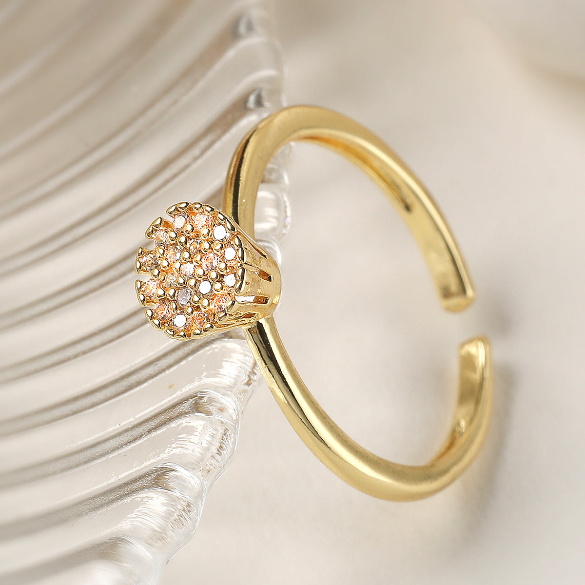Minimalist 18K Gold Plated Brass Geometric Ring with Cubic Zirconia for Women