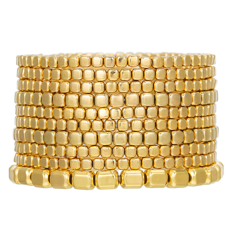 Bohemian Geometric Round Resin Beaded Stretch Bracelet Set for Women