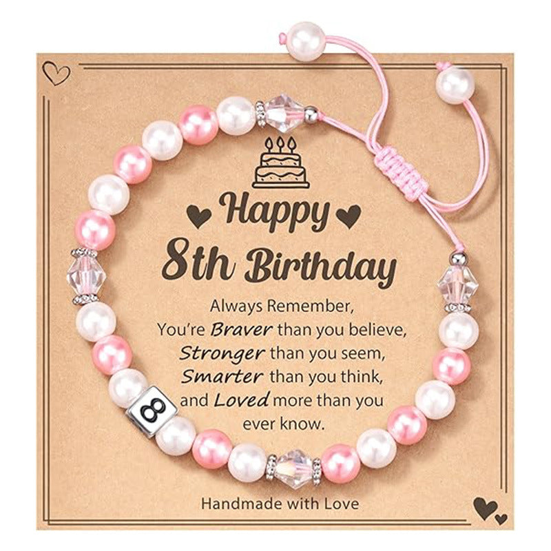 Sweet Stainless Steel Number Letter Handmade Woven Pearl Bracelet for Women