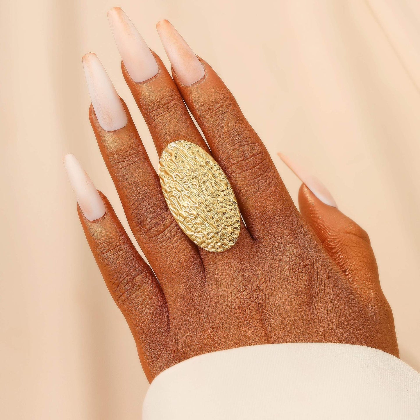 Anello Aperto da Donna a Goccia d'Olio Placcato in Lega con Motivo Floreale Geometrico Esagerato