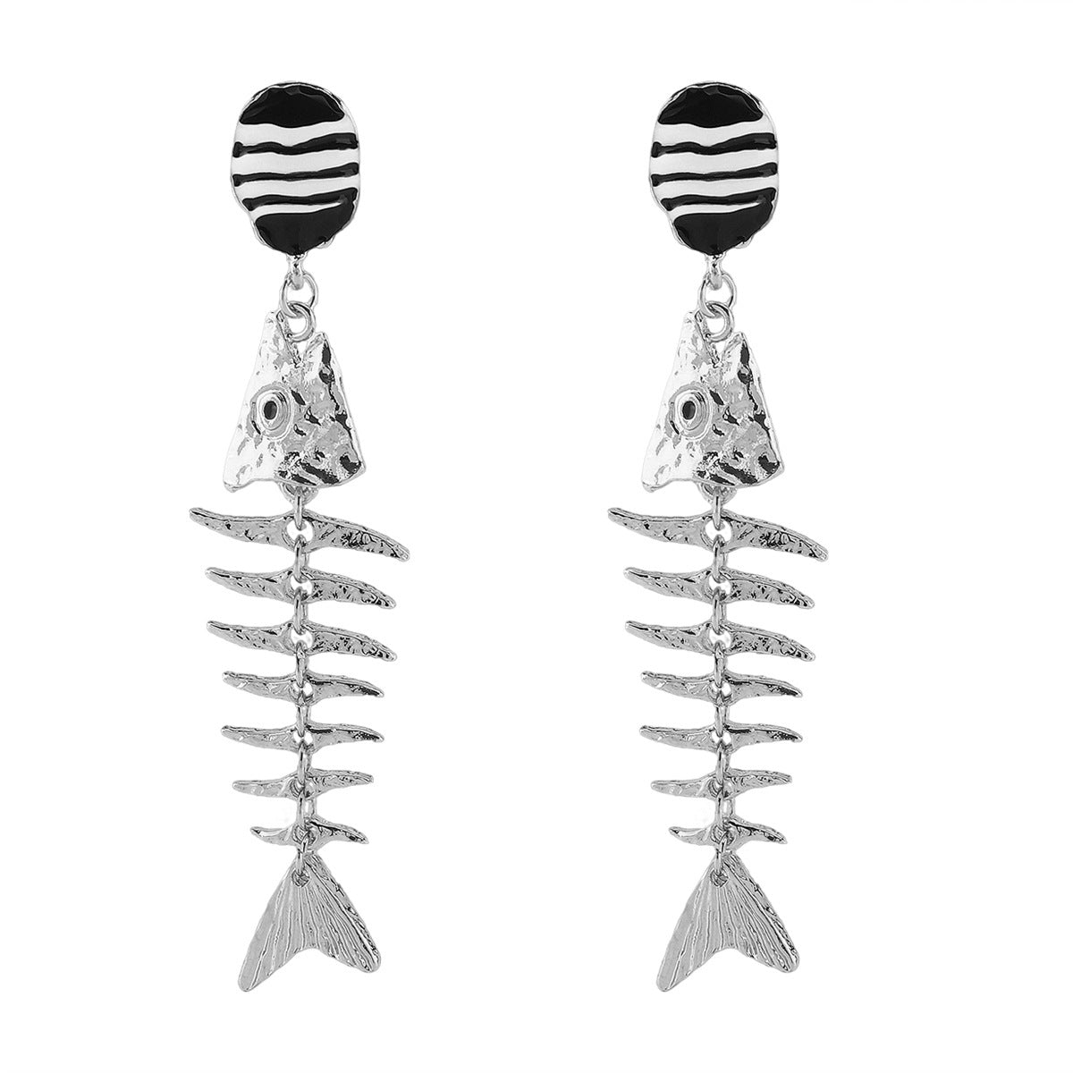 Exaggerated Fishbone-Shaped Alloy Earrings with Enamel Finish for Women