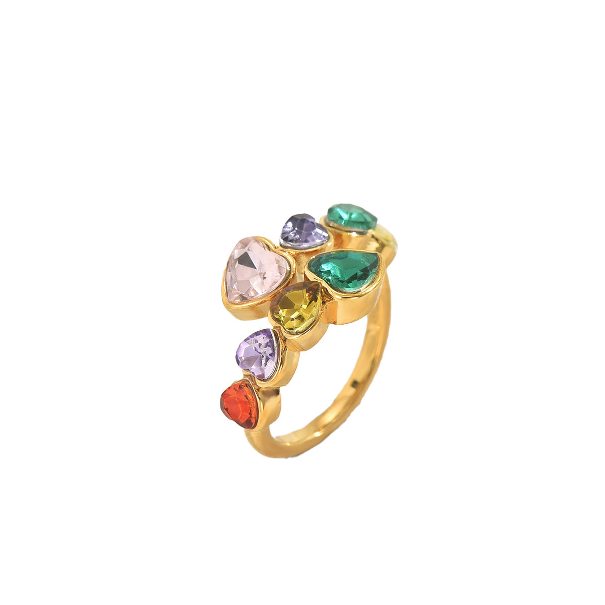 Geometric Heart-Shaped Copper Ring with Cubic Zirconia Inlay for Women Fashionable Open-Fit Index Finger Ring