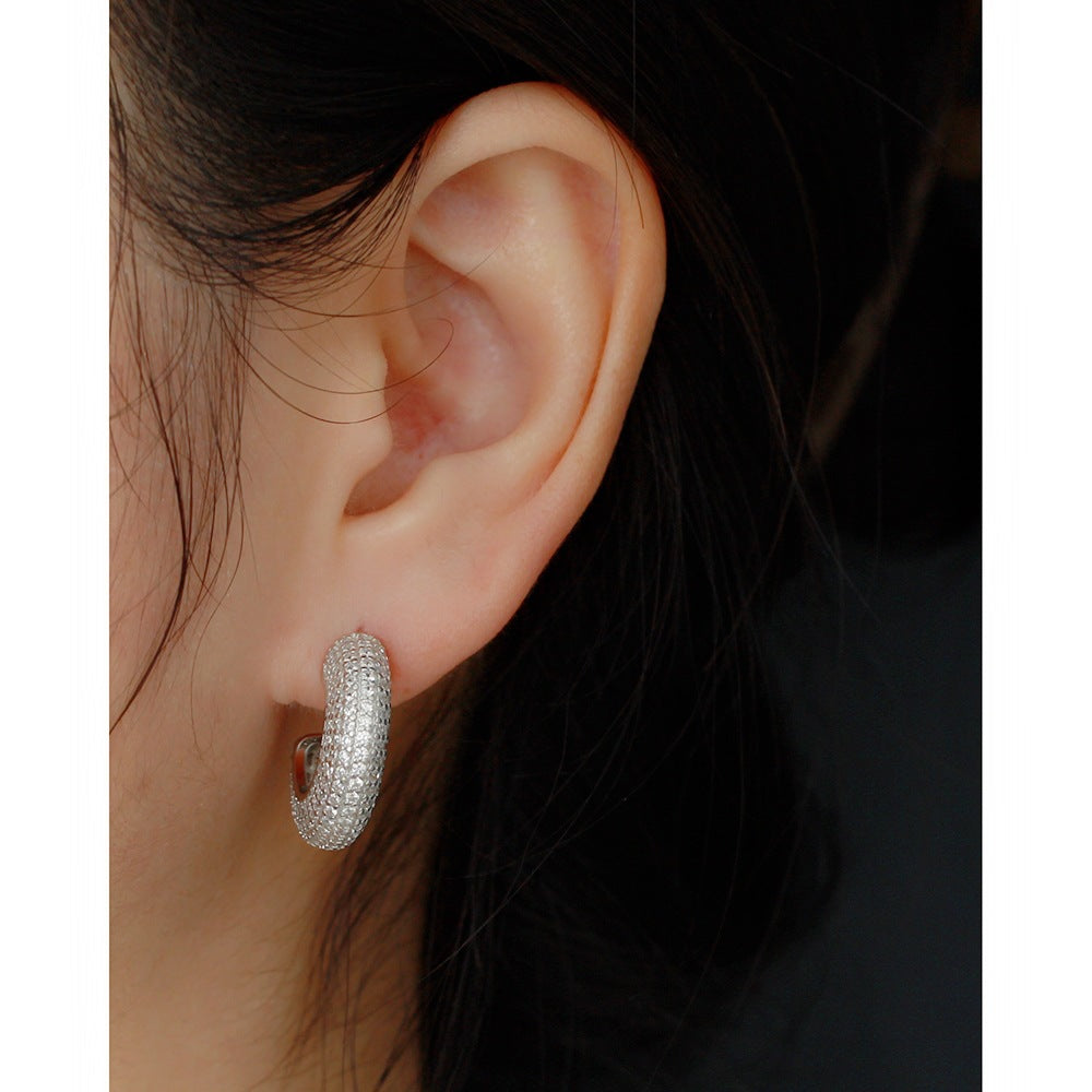 Orecchini a Cerchio Eleganti da Donna in Argento Sterling 925 con Inlay Geometrico Rotondo di Strass