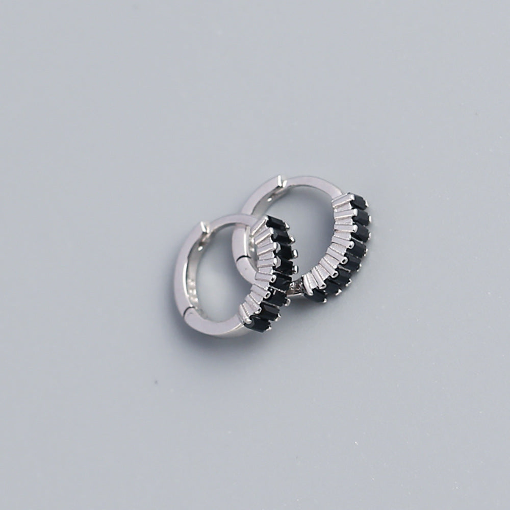 Pendientes de tuerca de plata esterlina 925 con incrustaciones geométricas de diamantes de imitación para hombres y mujeres unisex