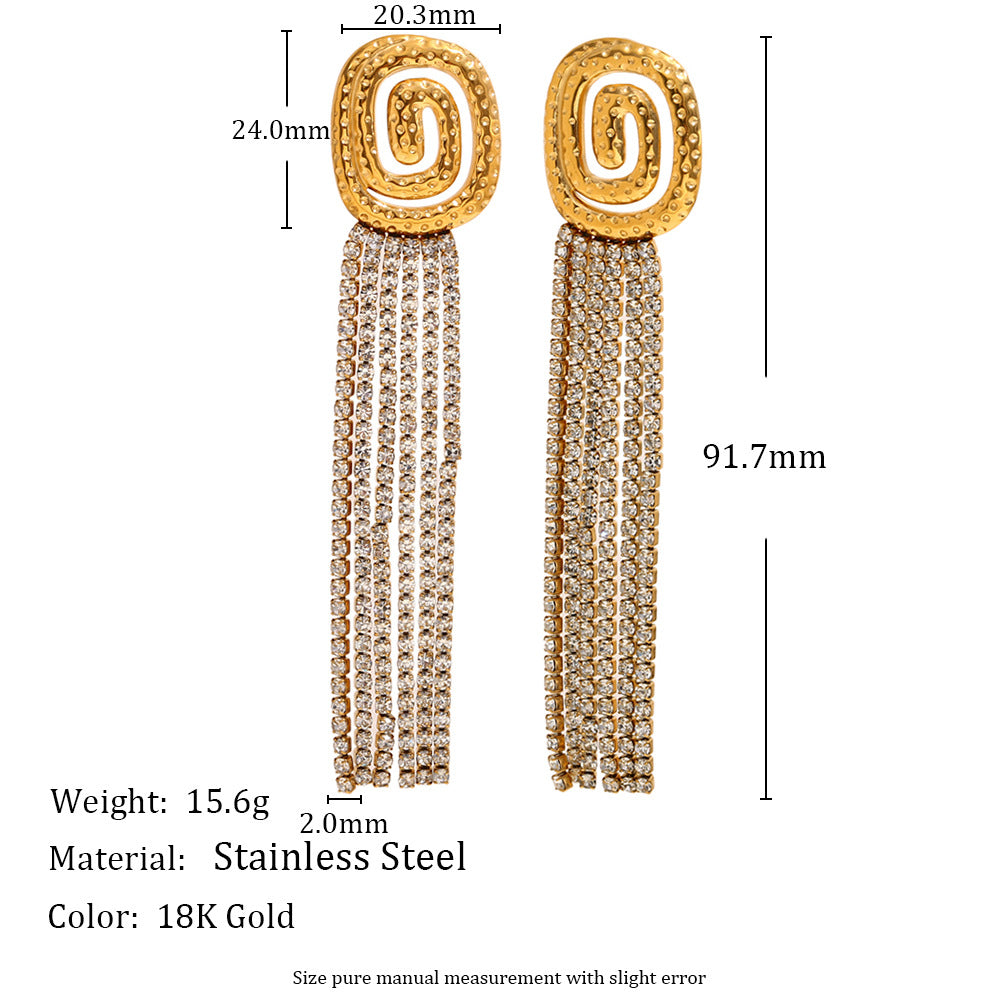 Orecchini geometrici in acciaio inossidabile d'ispirazione vintage con placcatura in oro 18 carati e dettagli in strass per donna