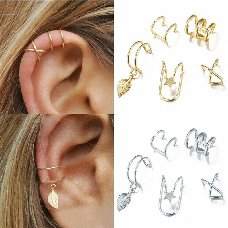 Creative Geometric Round Double C U-Shape Plated Alloy Ear Cuff Set for Women