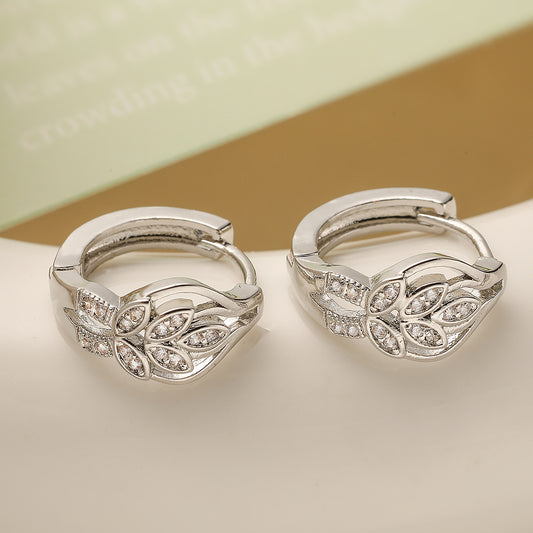 Minimalist Geometric Leaf-Shaped Earrings for Women with Gold Plating and Zircon Inlay