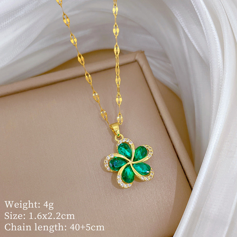 Sweet Minimalist Flower Rhinestone Titanium Steel Necklace for Unisex