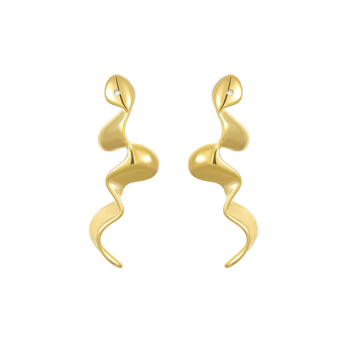 Orecchini da donna in acciaio inossidabile placcato oro 18 carati a forma di serpente geometrico, stile minimalista