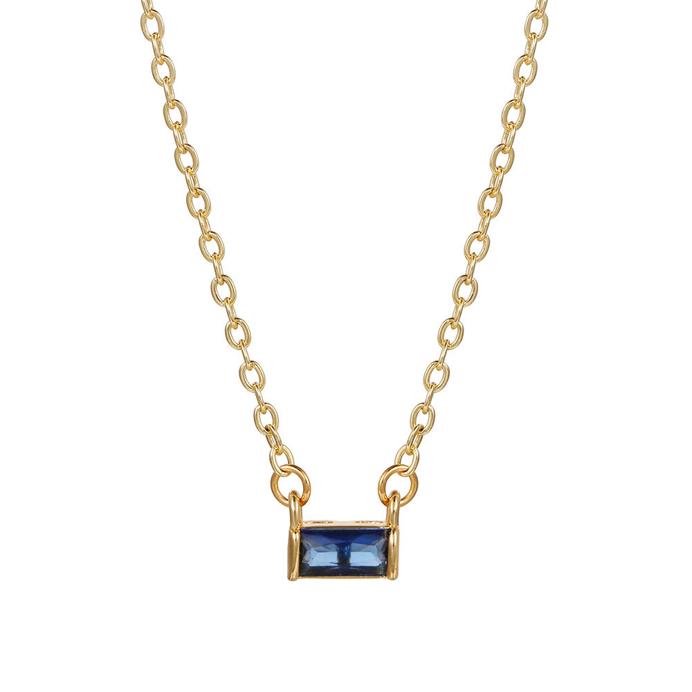 Fashionable Square Birthstone Pendant Necklace in Copper with Gold Plating and Zirconia for Women
