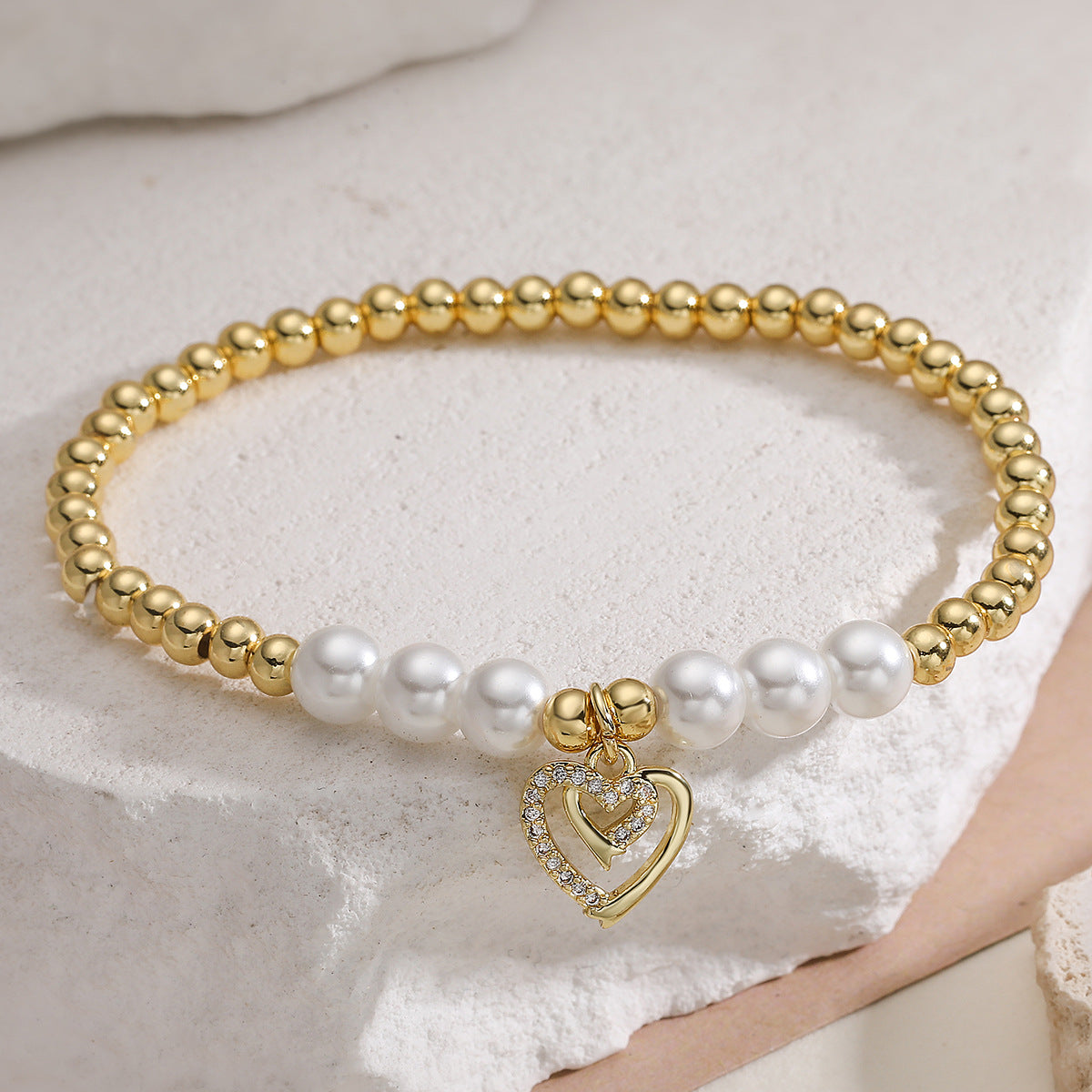 18K Gold Plated Brass Heart Pendant with Cubic Zirconia for Women