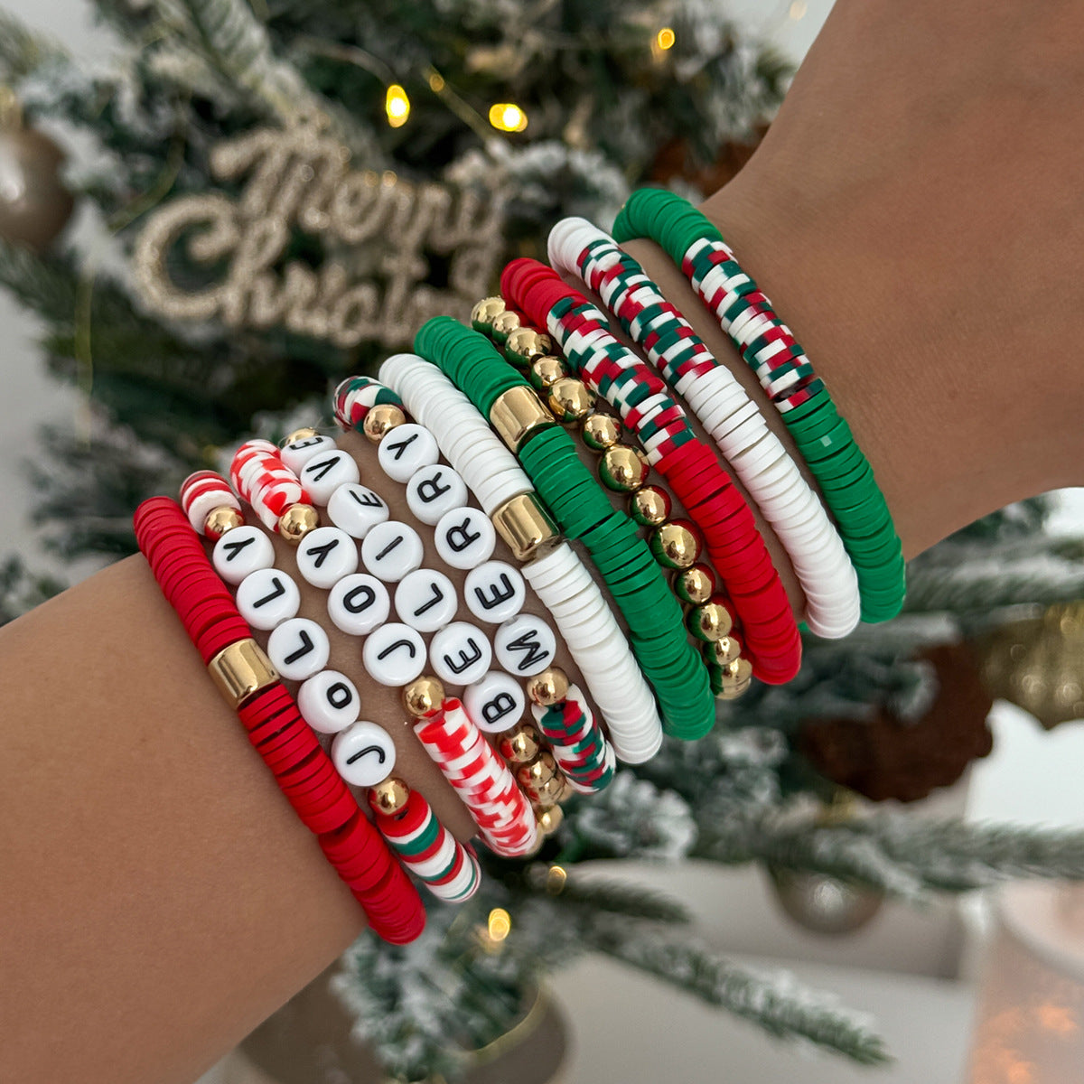 Minimalist Letter Resin Beaded Stretch Bracelet for Women