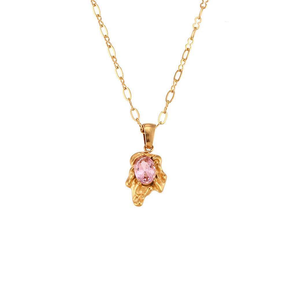 Collana con Pendente Geometrico alla Moda in Acciaio Inossidabile con Placcatura in Oro 18K, Accenti in Acciaio al Titanio, Accenti di Strass e Dettaglio con Frange per Donna