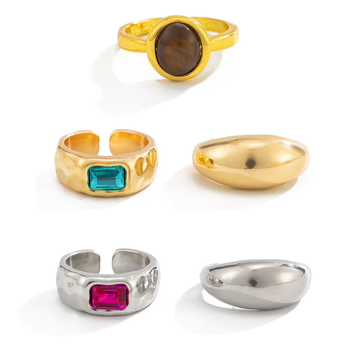 Vintage Geometric Alloy Open Toe Ring with Gemstone Inlay for Women