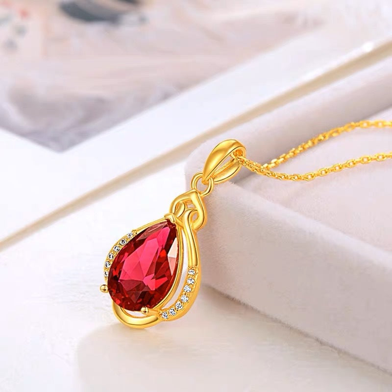 Diseño Original Irregular Colgante Floral para Mujer en Acero de Titanio con Chapado de Rodio, Acento de Esmalte Rojo en Forma de Gota, Collar con Cadena O para Regalos de Navidad