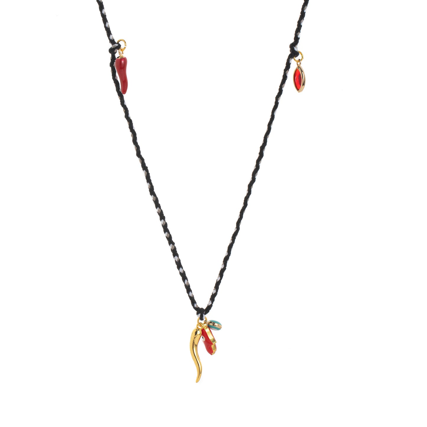 Vintage Geometric Pepper Evil Eye Pendant Necklace in Plated Copper with Adjustable Cotton Cord