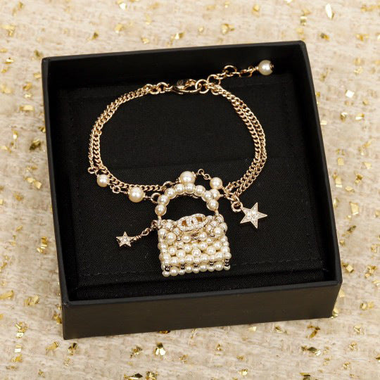 Luxury Letter Rhinestone Pearl Bracelet Necklace Earring Set for Women
