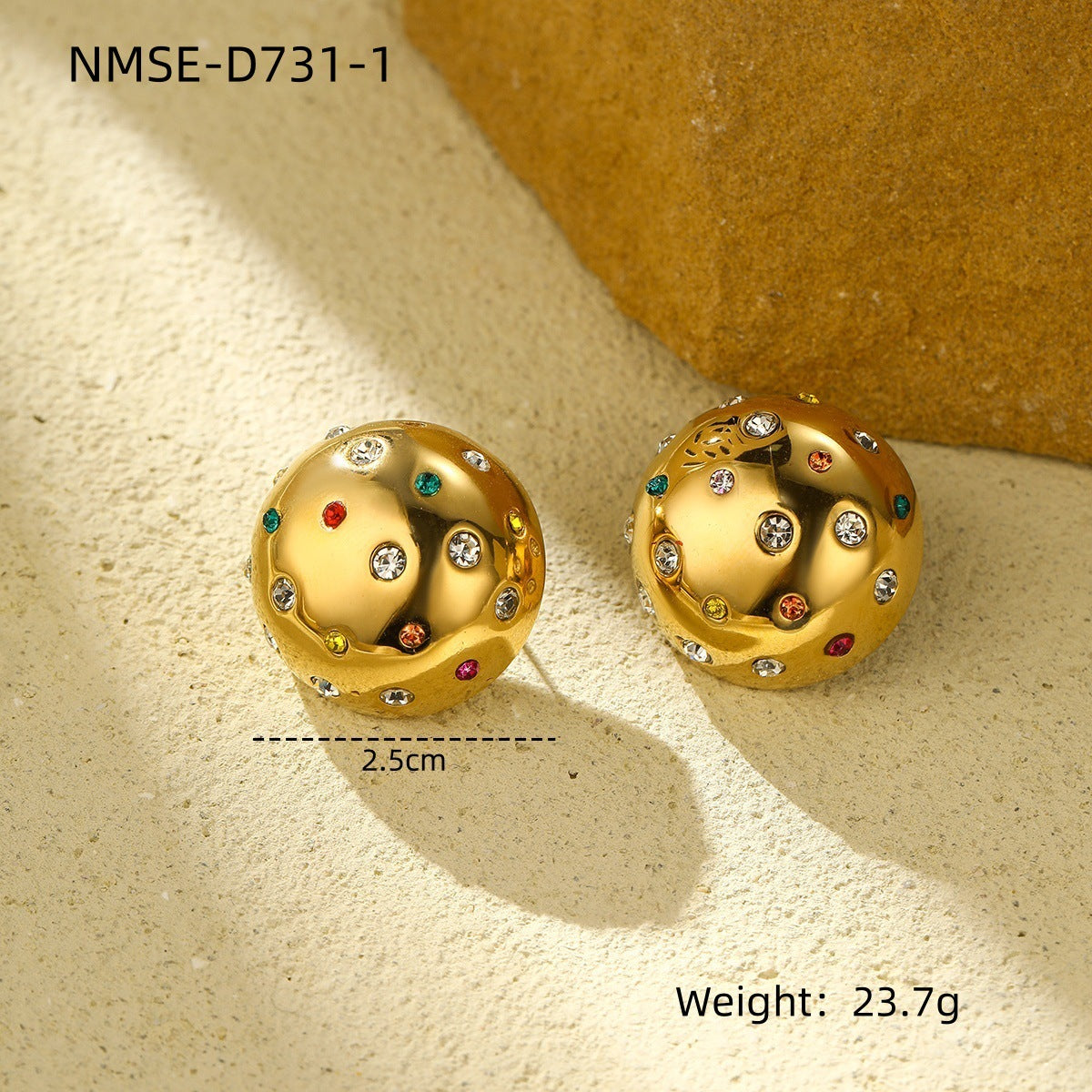 Aretes de acero inoxidable geométricos vintage con circonita colorida y acabado chapado