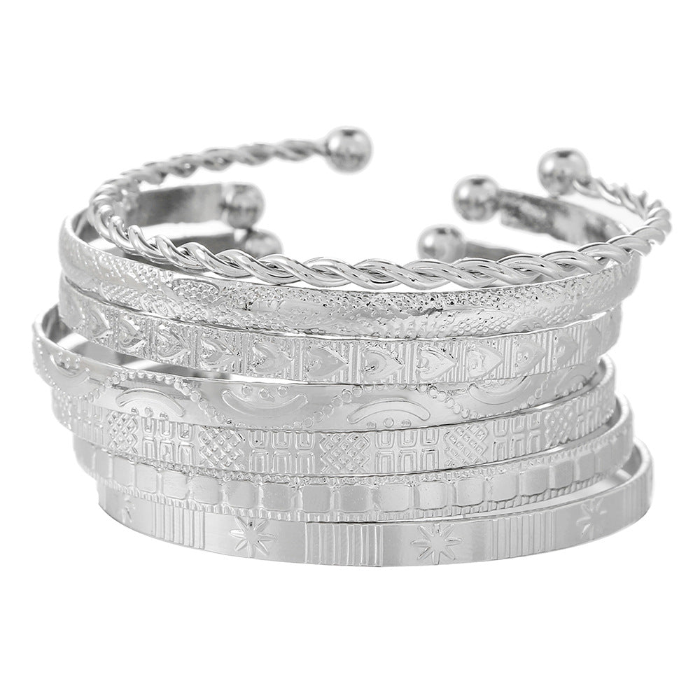 Bohemian Hammered Geometric Star Alloy Cuff Bracelet Set