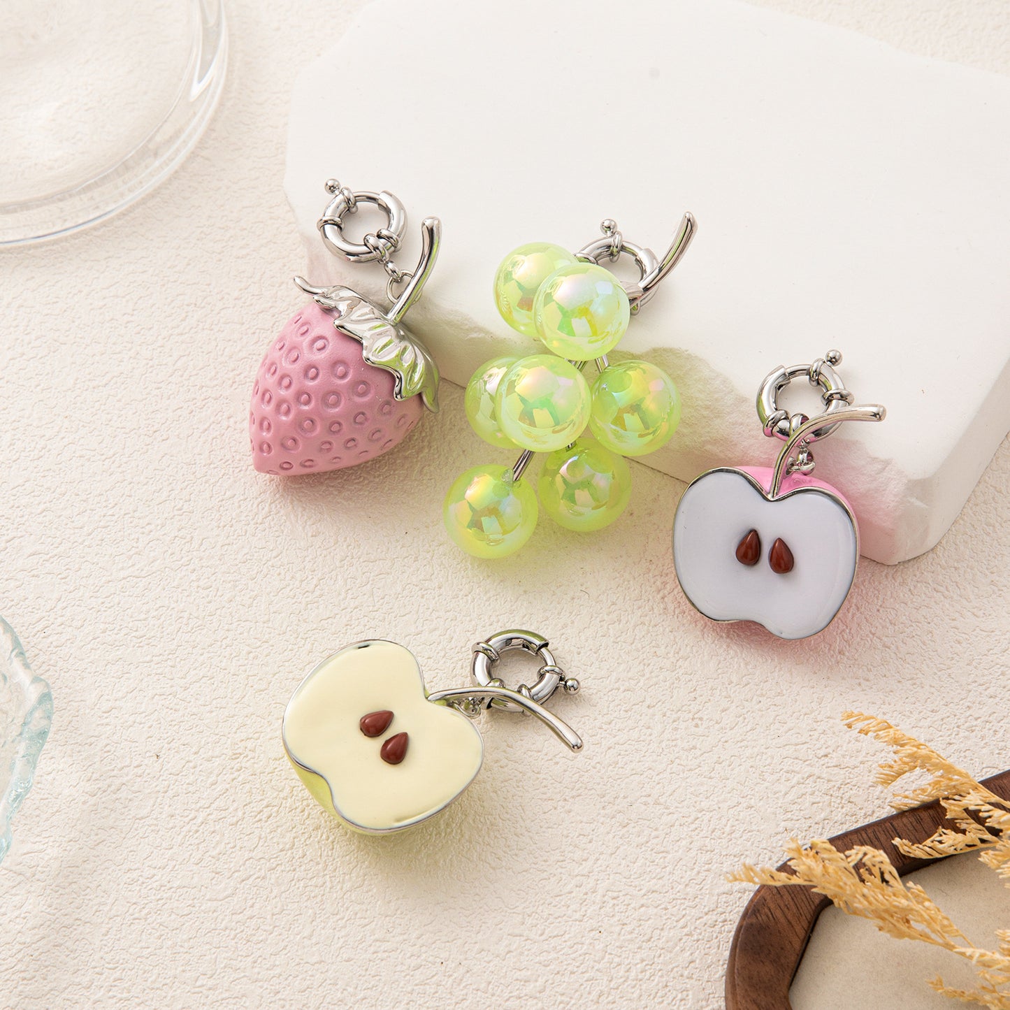 Sweet Plated Stainless Steel Fruit Charm Bar with Cable Chain