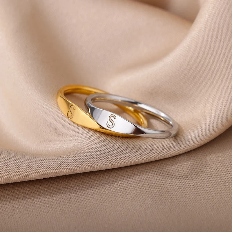 Minimalist Luxury Plated Stainless Steel Letter Ring Unisex