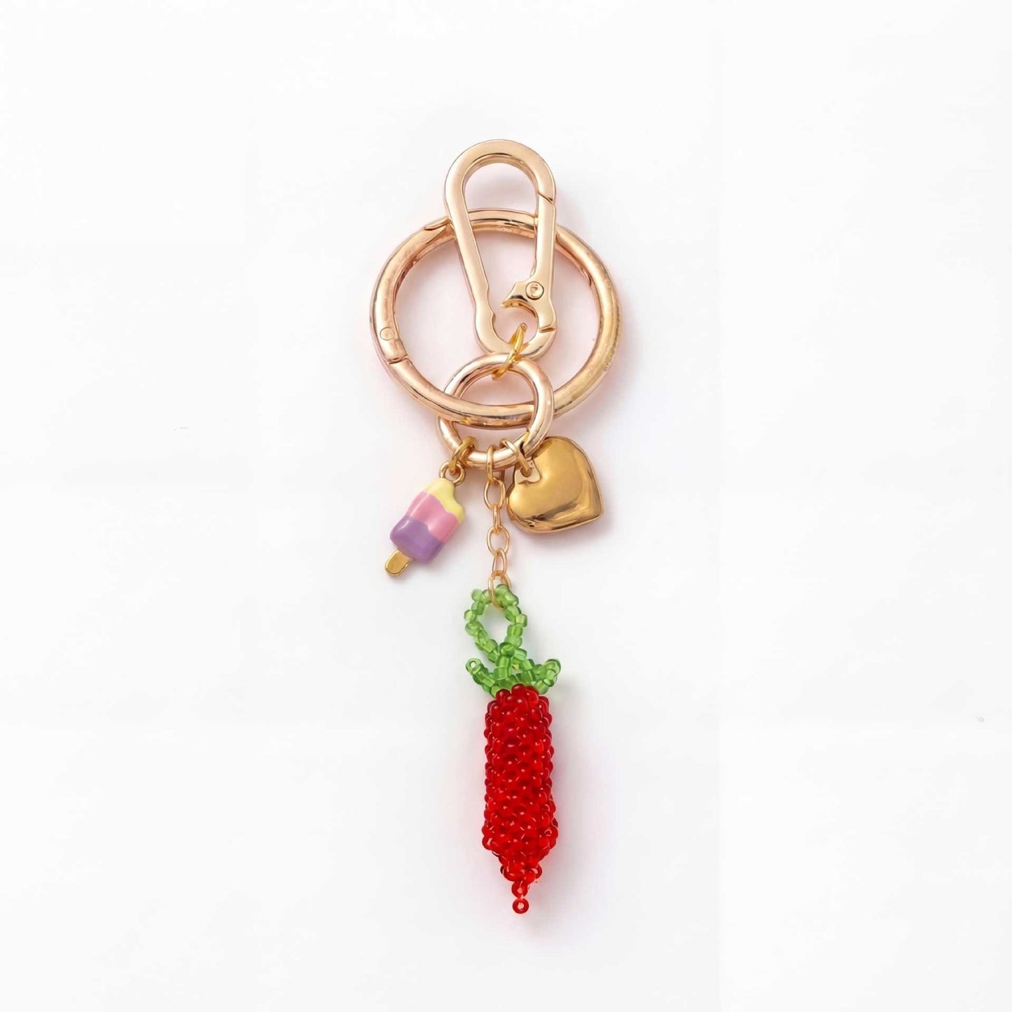 Minimalist Alloy Plated Heart Teardrop Charm Bar Bag Pendant Keychain with Fruit Elements