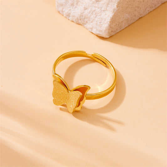 Fashionable Minimalist Adjustable Butterfly Ring in Stainless Steel with Gold Plating for Women