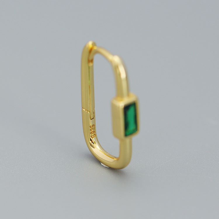 Geometric Fashion-Commuter Style S925 Sterling Silver Ear Clips with Colorful Zircon Inlay