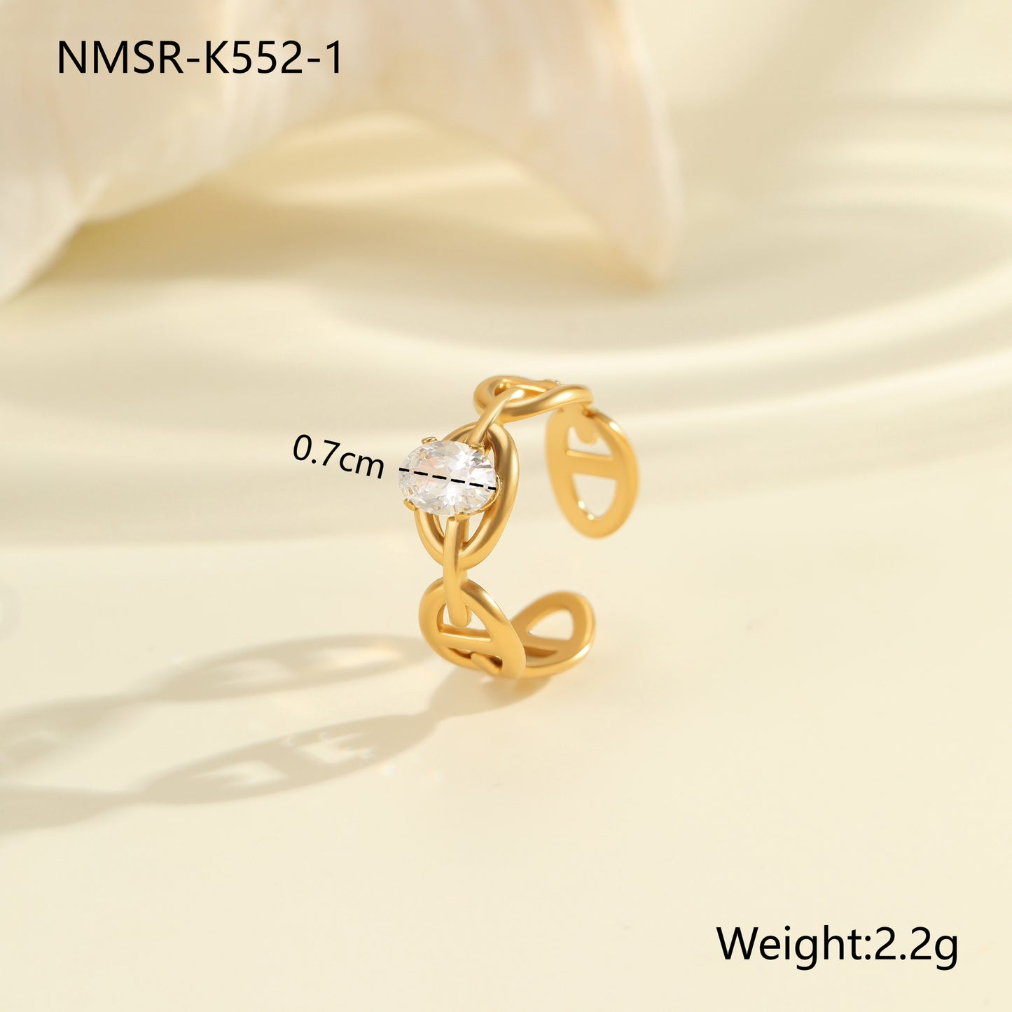 Anello da donna minimalista geometrico con zirconi in acciaio inossidabile con finitura placcata