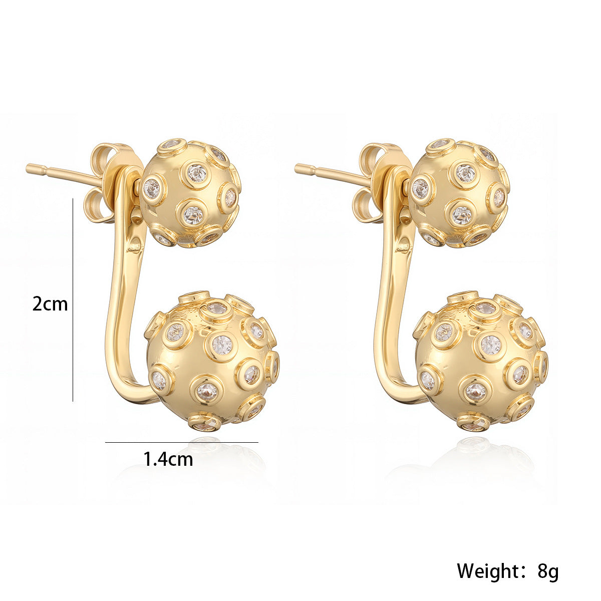 Minimalist Punk Geometric Round Gold Plated Brass Cubic Zirconia Stud Earrings for Women