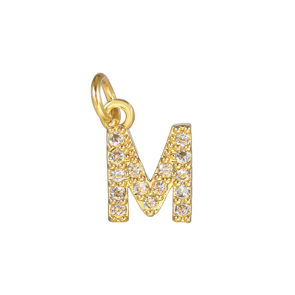 14K Gold Plated Brass Letter Pendant with Cubic Zirconia Charm Bar