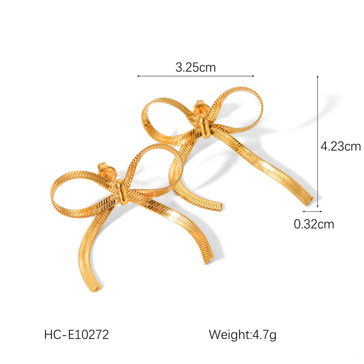 Fashion 18K Gold Plated Stainless Steel Bow Knot Geometric Stud Earrings for Women