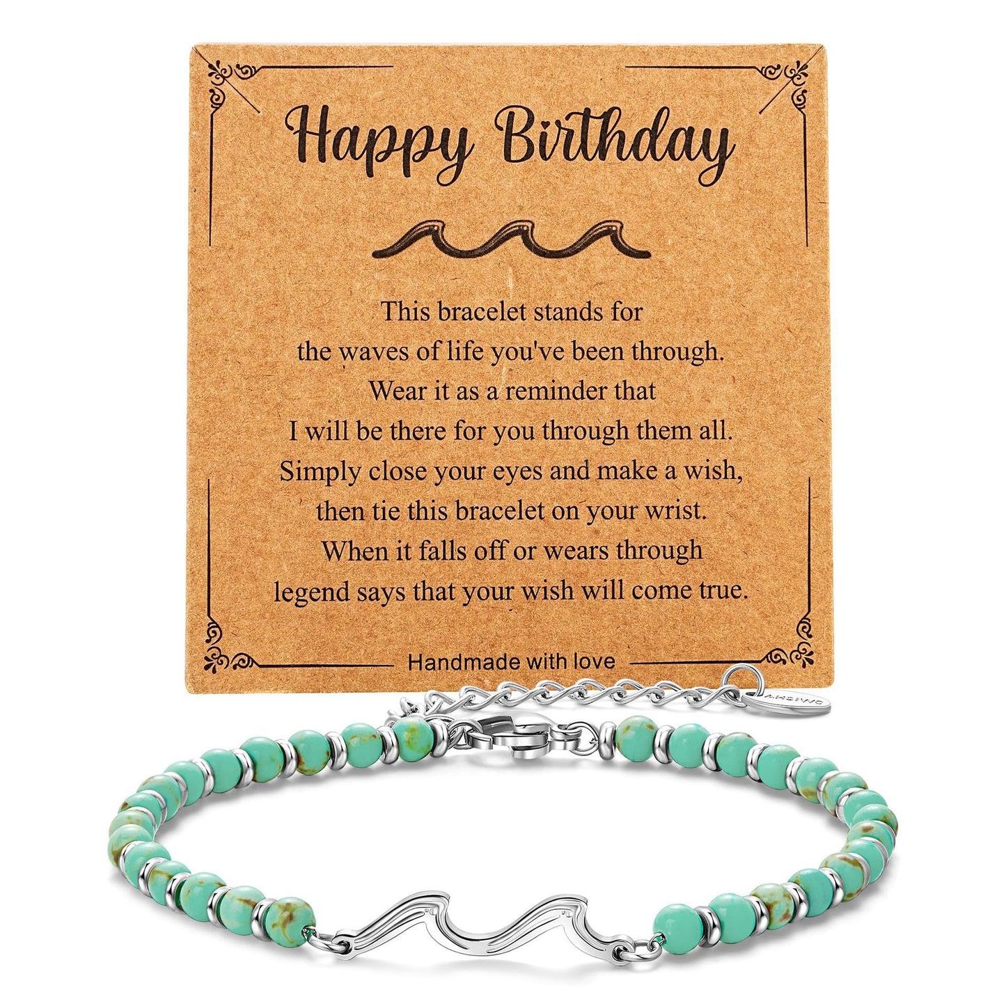 Matte Stainless Steel Turquoise Wave Ball Chain Bracelet for Women