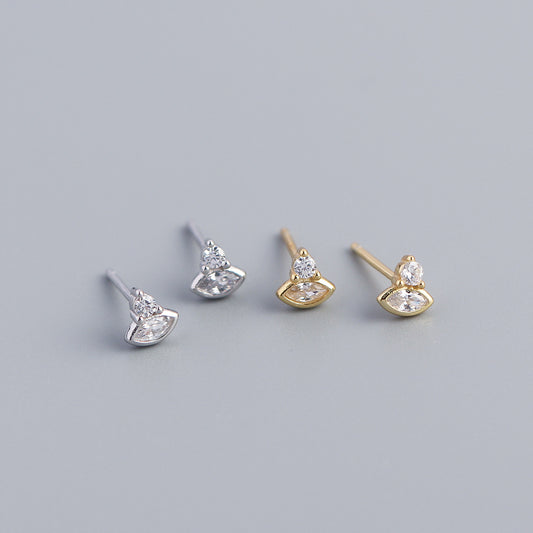 Pendientes de tuerca minimalistas de plata de ley 925 con forma de ojo de marqués geométrico e incrustaciones de diamantes de imitación para mujer