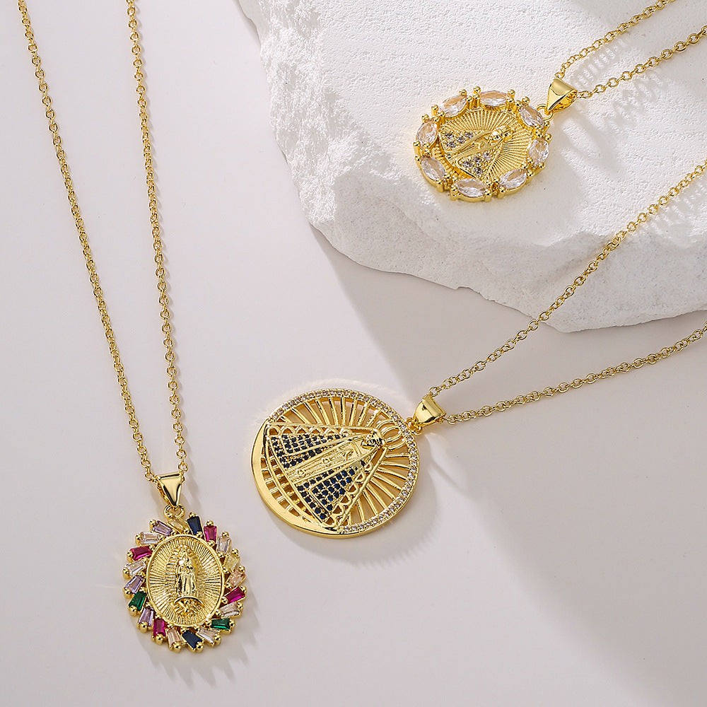 Minimalist Geometric Maria Pendant Necklace for Women in Copper with 18K Gold Plating and Micro-Pave Zirconia