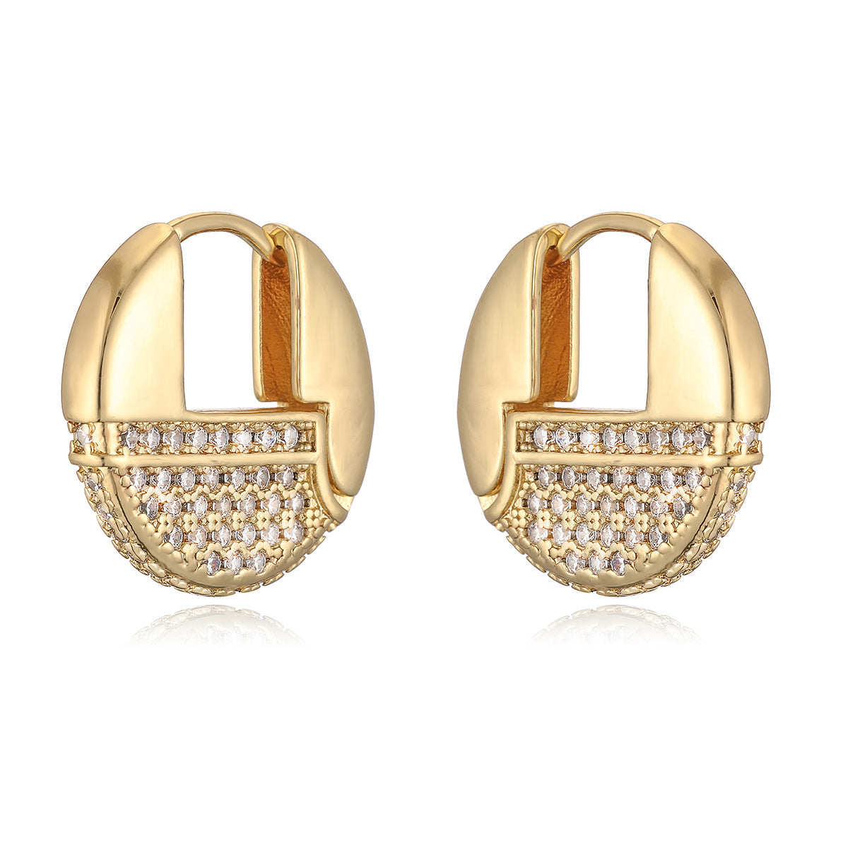 Vintage Elegant Geometric Brass Gold Plated Cubic Zirconia Hoop Earrings for Women