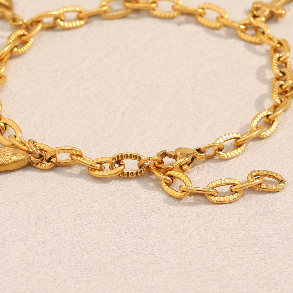 Elegante pulsera con colgante de estrella de mar de acero inoxidable chapado en oro de 18 quilates, geométrica, con temática oceánica para mujer