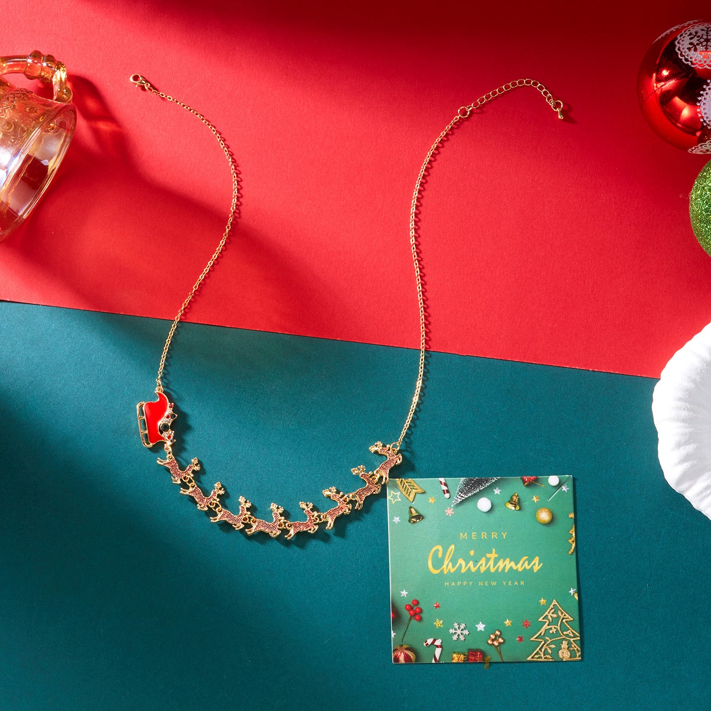 Collana con Ciondolo a Ghirlanda Natalizia alla Moda con Motivi di Campanella di Babbo Natale e Fiocco di Neve da Donna, Collana Placcata in Lega di Zinco per Regali di Natale